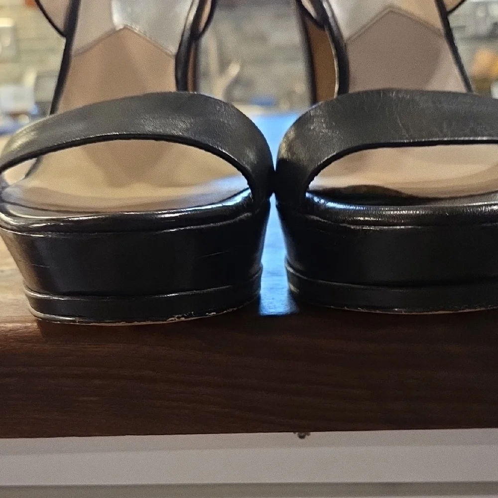 Michael Kors Black Leather Ankle Strap Heeled Sandals - Picture 10 of 11